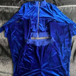 Sporty Velvet Solid Zipper 2 Piece Pant Sets
